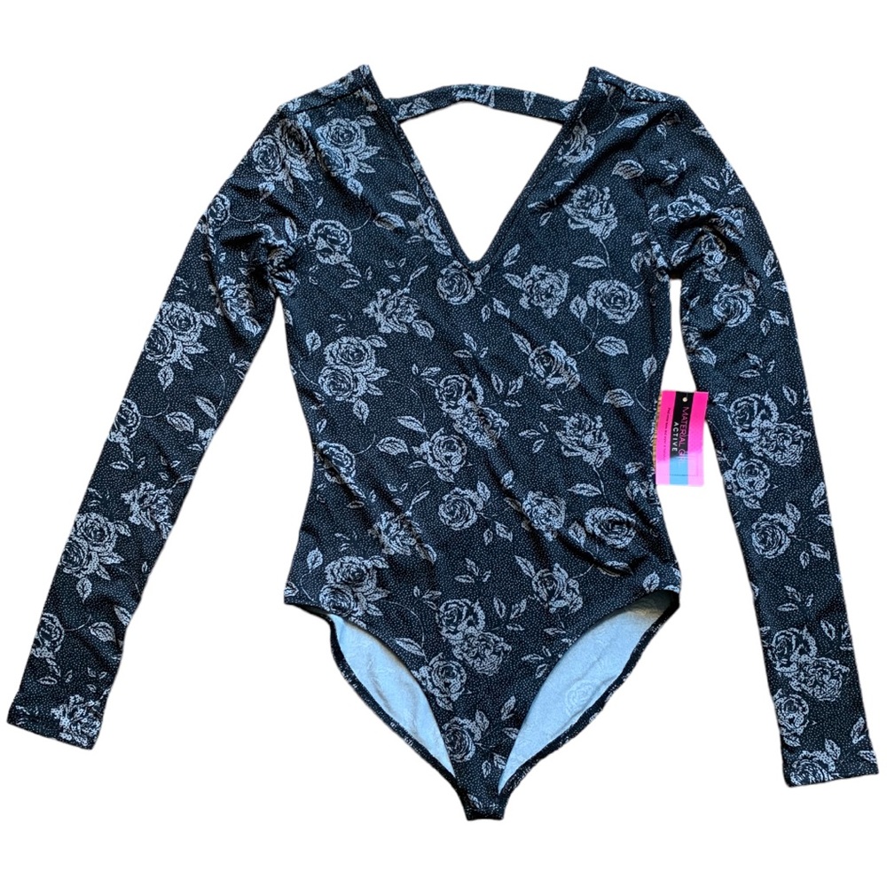 Material Girl | V-Neck Bodysuit | Black and White Floral